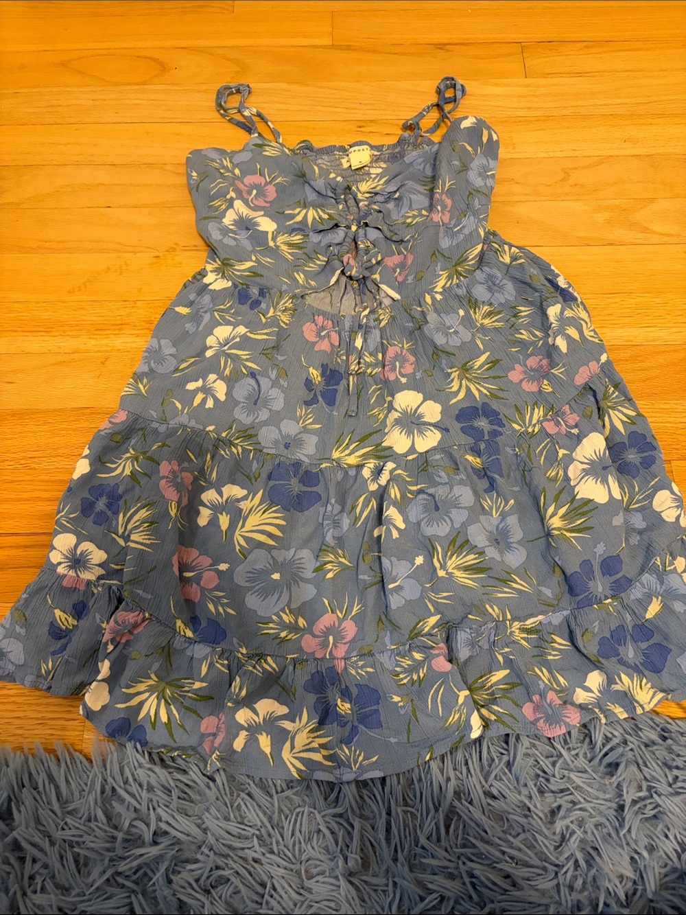 Aeropostale Blue Floral Tie-Front Mini Dress